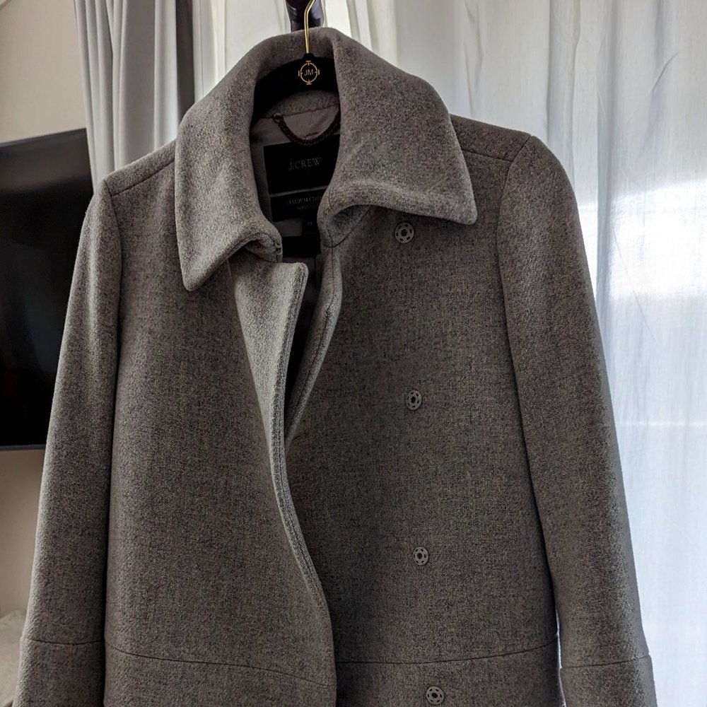 Size 00 J Crew Heather Gray Stadium Cloth Wool Coat